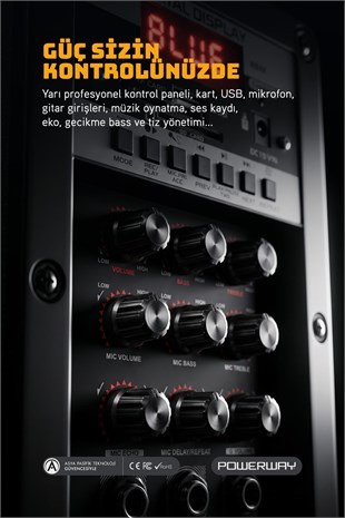 Powerway Şarjlı Çift Mikrofonlu Hoparlör Karaoke Sistemi Taşınabilir Amfi MT70 Bluetooth Hoparlör