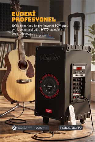Powerway Şarjlı Çift Mikrofonlu Hoparlör Karaoke Sistemi Taşınabilir Amfi MT70 Bluetooth Hoparlör
