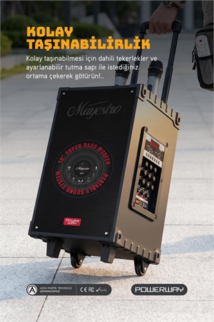 Powerway Şarjlı Çift Mikrofonlu Hoparlör Karaoke Sistemi Taşınabilir Amfi MT70 Bluetooth Hoparlör