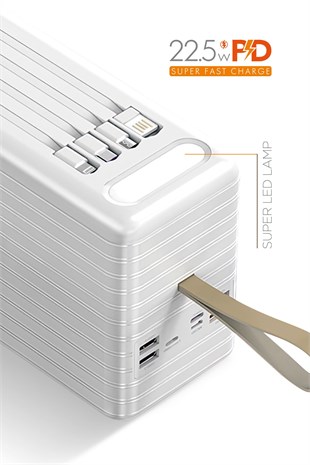 Powerway TRAFO120 Beyaz 120.000 Mah PD 22.5W Dahili Kablolu Hızlı Şarj Işıklı Powerbank
