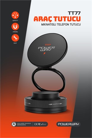 Powerway TT77 Yüksek Kaliteli Manyetik Araç İçi Telefon Tutucu Katlanabilir 360 Derece Açı