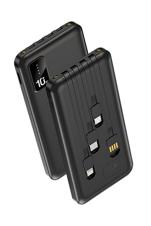 Powerway TX109 Siyah 10.000 mAh Dijital Göstergeli Ekstra Kablolu Dahili Stand Powerbank