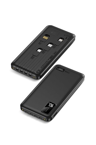 Powerway TX109 Siyah 10.000 mAh Dijital Göstergeli Ekstra Kablolu Dahili Stand Powerbank