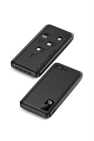 Powerway TX109 Siyah 10.000 mAh Dijital Göstergeli Ekstra Kablolu Dahili Stand Powerbank