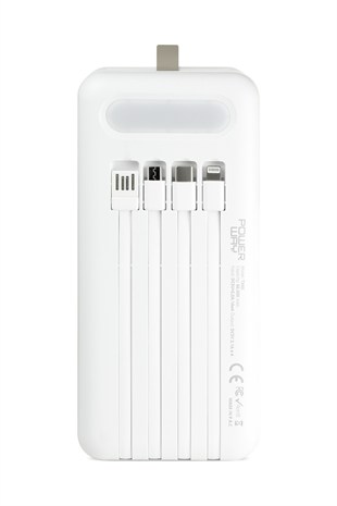 Powerway TX60 Beyaz 60.000 mAh Çoklu Çıkış Dijital Göstergeli Ekstra Kablolu Powerbank
