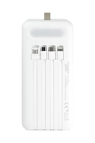 Powerway TX60 Beyaz 60.000 mAh Çoklu Çıkış Dijital Göstergeli Ekstra Kablolu Powerbank