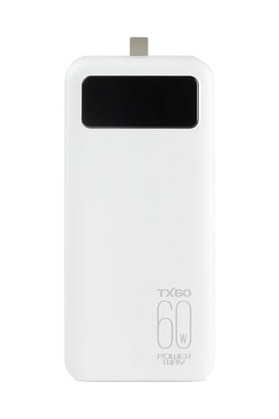 Powerway TX60 Beyaz 60.000 mAh Çoklu Çıkış Dijital Göstergeli Ekstra Kablolu Powerbank
