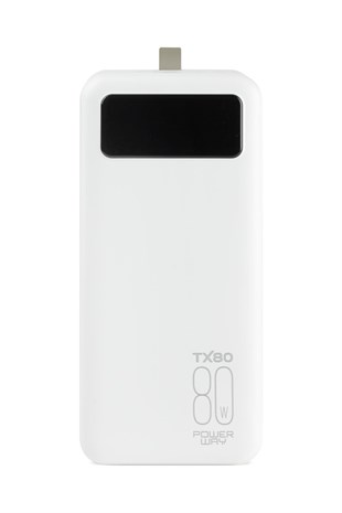 Powerway TX80 Beyaz 80.000 mAh Çoklu Çıkış Dijital Göstergeli Ekstra Kablolu Powerbank