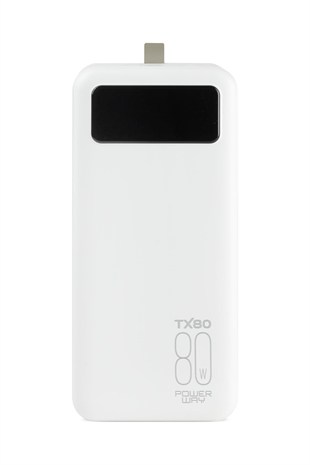 Powerway TX80 Beyaz 80.000 mAh Çoklu Çıkış Dijital Göstergeli Ekstra Kablolu Powerbank