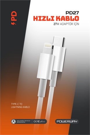 Powerway Type-C to Lightning 1 Metre Hızlı Şarj ve Data Kablosu iPhone iPad Uyumlu Dayanıklı