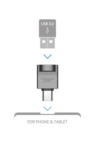 Powerway Mini Type-C Otg to Usb 3.0 Yüksek Hızlı Otg Çevirici Dönüştürücü Adaptör