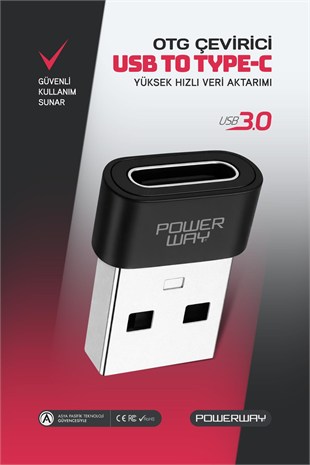 Powerway USB to Type-C 3.1 (YÜKSEK HIZLI) Veri Aktarımı Otg Çevirici Dönüştürücü Adaptör