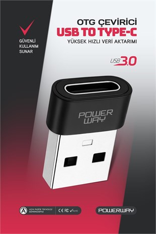 Powerway USB to Type-C 3.1 (YÜKSEK HIZLI) Veri Aktarımı Otg Çevirici Dönüştürücü Adaptör