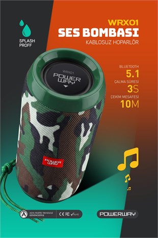 Powerway WRX01 Kamuflaj SD Kart Aux Usb Girişli Kablosuz FM Radyo Bluetooh Hoparlör