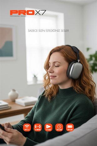 Prox7 Kulak Üstü Bluetooth Kulaklık BTV 5.3 250 mAh 10 Saat Çalışma 180 Saat Bekleme Süresi