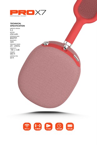 Prox7 Kulak Üstü Bluetooth Kulaklık BTV 5.3 250 mAh 10 Saat Çalışma 180 Saat Bekleme Süresi