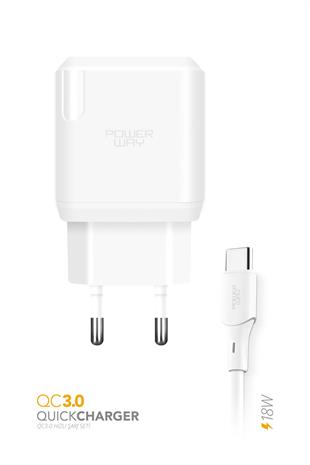Powerway QCT30 Type-C Girişli 3.0 Amper 18W Hızlı Şarj Seti Orijinal 3.0A Garantili