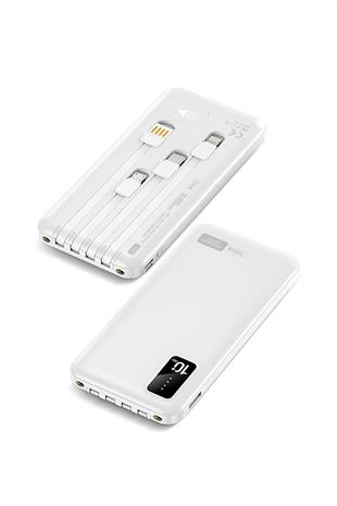 Powerway TX109 Beyaz 10.000 mAh Dijital Göstergeli Ekstra Kablolu Dahili Stand Powerbank