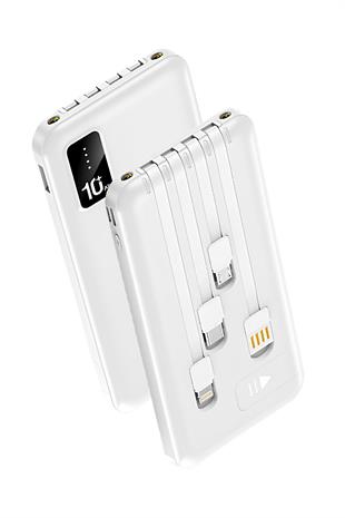 Powerway TX109 Beyaz 10.000 mAh Dijital Göstergeli Ekstra Kablolu Dahili Stand Powerbank