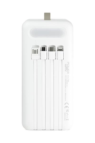 Powerway TX60 Beyaz 60.000 mAh Çoklu Çıkış Dijital Göstergeli Ekstra Kablolu Powerbank