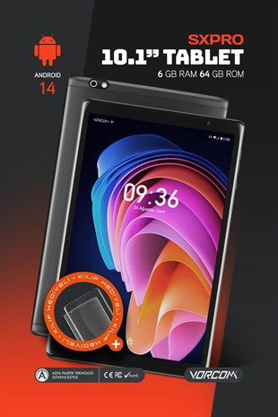 Vorcom SXPro 6GB/64GB 10.1” 1200*800 HD IPS Ekran Tablet Ekran Koruyucu Hediyeli