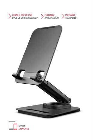 Vorcom TMS30 4 Eksenli 360 Derece Açılı Tüm Tablet ve Telefonla Uyumlu Ayaklı Stand