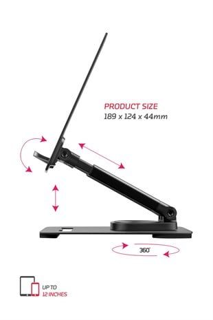 Vorcom TMS30 4 Eksenli 360 Derece Açılı Tüm Tablet ve Telefonla Uyumlu Ayaklı Stand