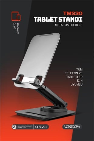 Vorcom TMS30 4 Eksenli 360 Derece Açılı Tüm Tablet ve Telefonla Uyumlu Ayaklı Stand