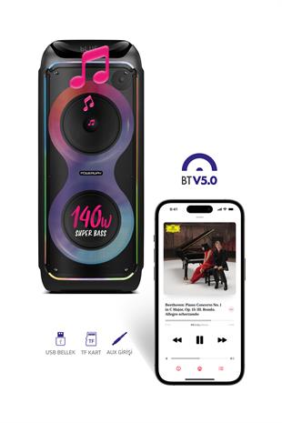 WOOFER 140W Hoparlör Gitar Saz Girişli Karaoke Parti Ses Sistemi Dijital Ekran +Bass