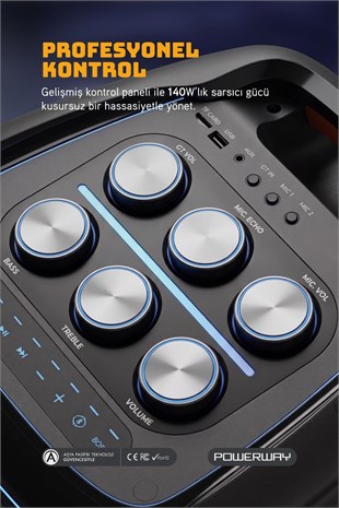 WOOFER 140W Hoparlör Gitar Saz Girişli Karaoke Parti Ses Sistemi Dijital Ekran +Bass
