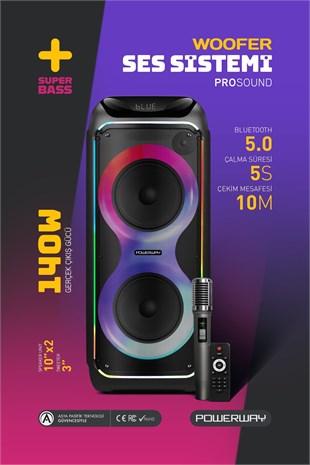 WOOFER 140W Hoparlör Gitar Saz Girişli Karaoke Parti Ses Sistemi Dijital Ekran +Bass