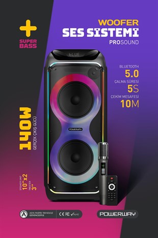 WOOFER 140W Hoparlör Gitar Saz Girişli Karaoke Parti Ses Sistemi Dijital Ekran +Bass