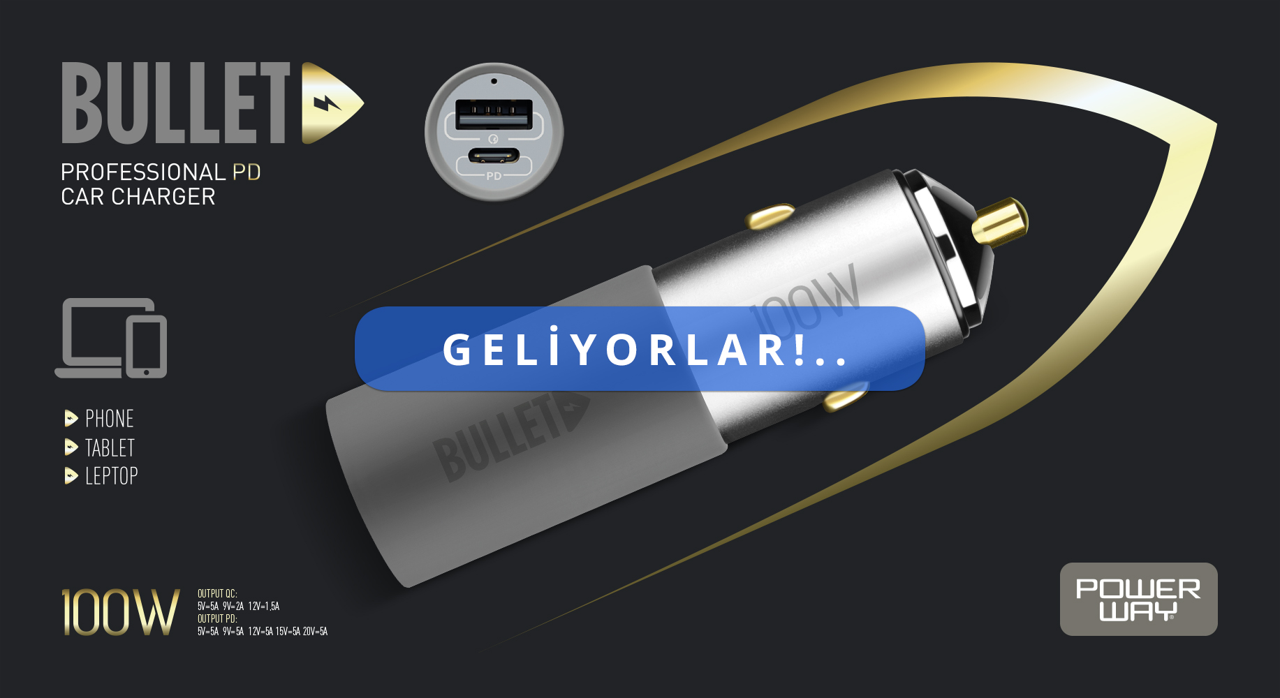 BULLET 100W ARAÇ ŞARJ ADAPTÖRÜ