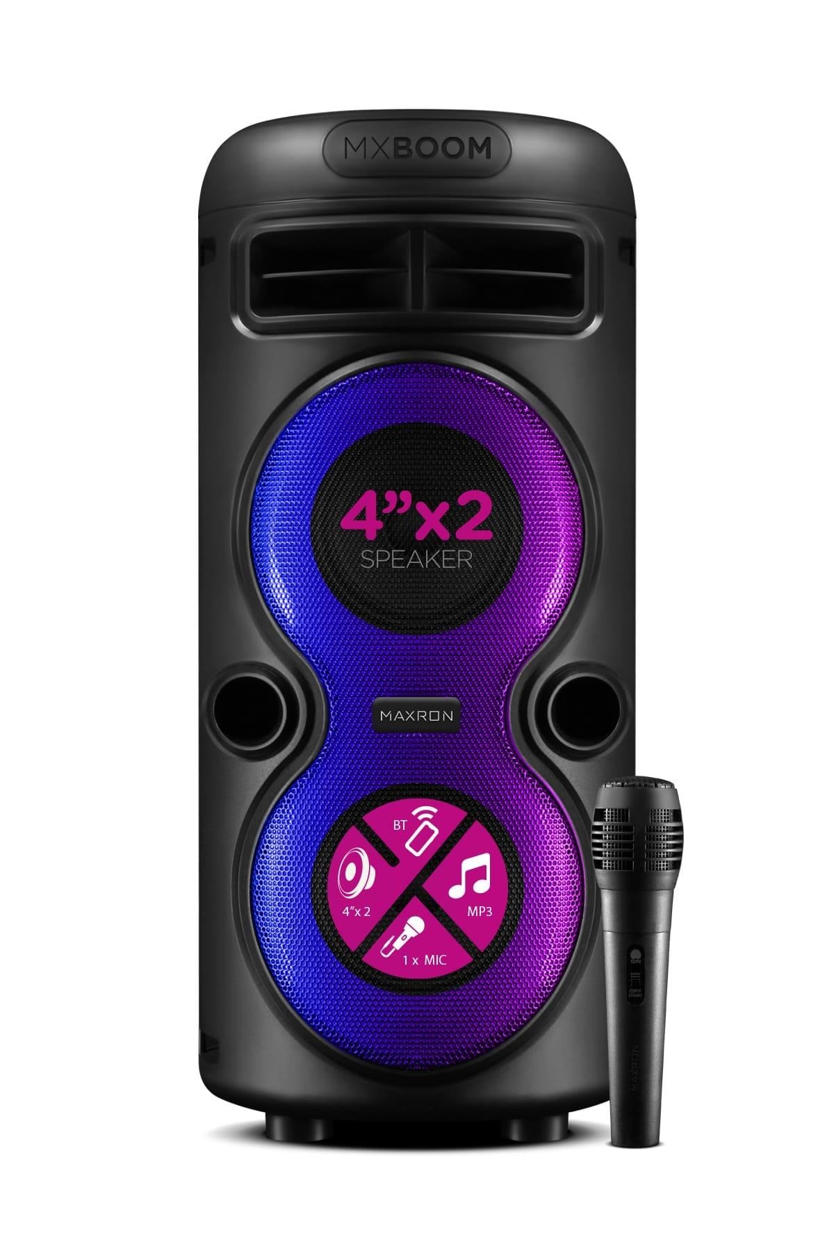 Maxron MXBoom Karaoke Mikrofonlu Bluetooth Hoparlör Parti Led Işıklı Ses Sistemi