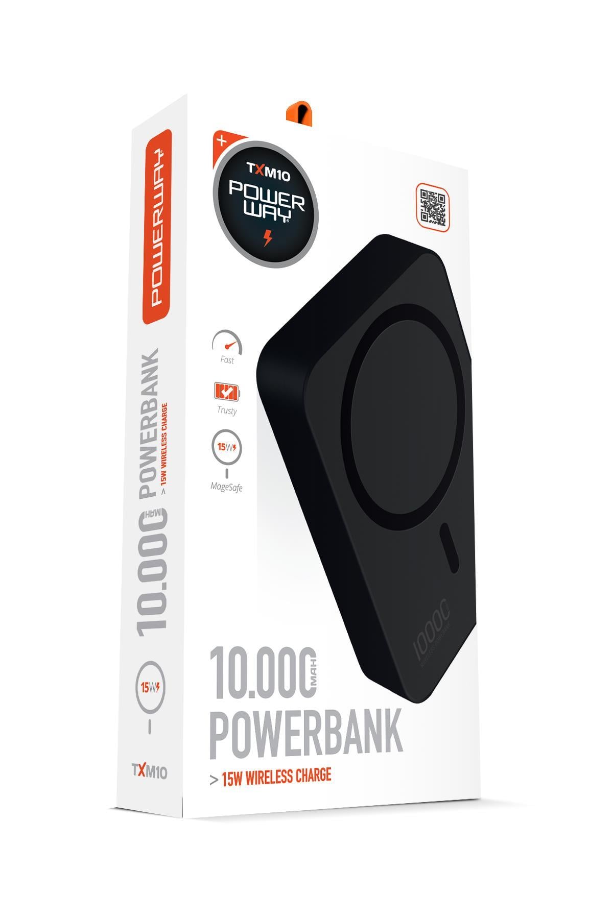 Powerway 10.000 mAh PD 15W Magsafe Kablosuz Wireless Taşınabilir Şarj Cihazı Siyah Powerbank TXM10