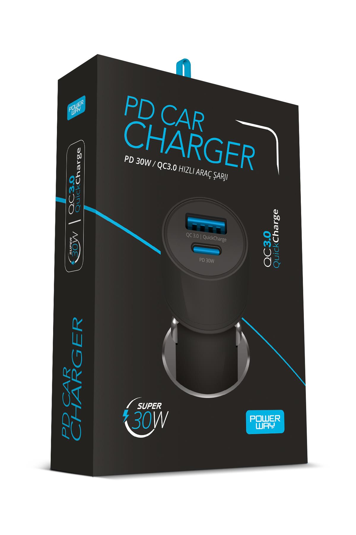 Powerway CC34 PD20W Hızlı Şarj Usb-A ve Type-C Girişli Araç Içi Çakmaklık Şarj Adaptörü