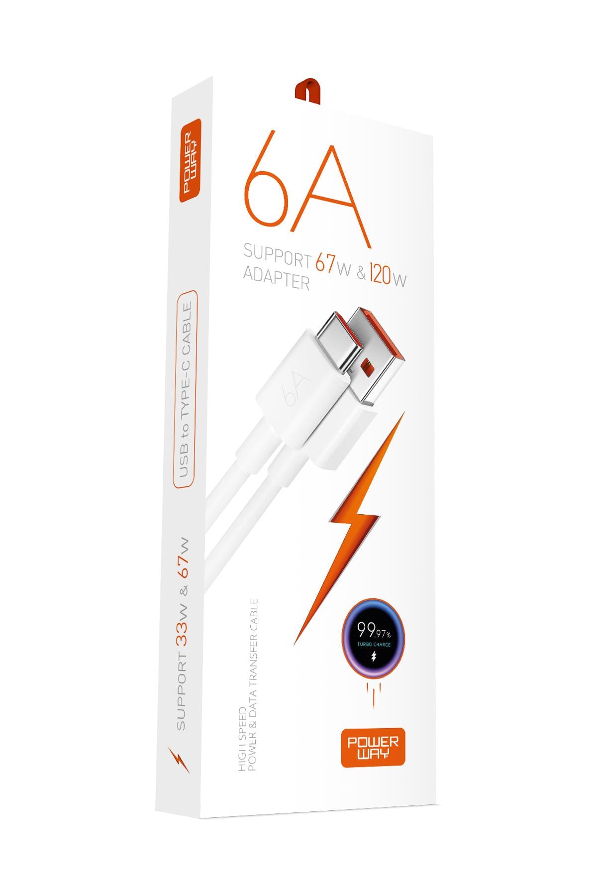 Powerway M6 Type-C to Usb-A PD 67W 6A Şarj Ve Veri Aktarım Kablosu