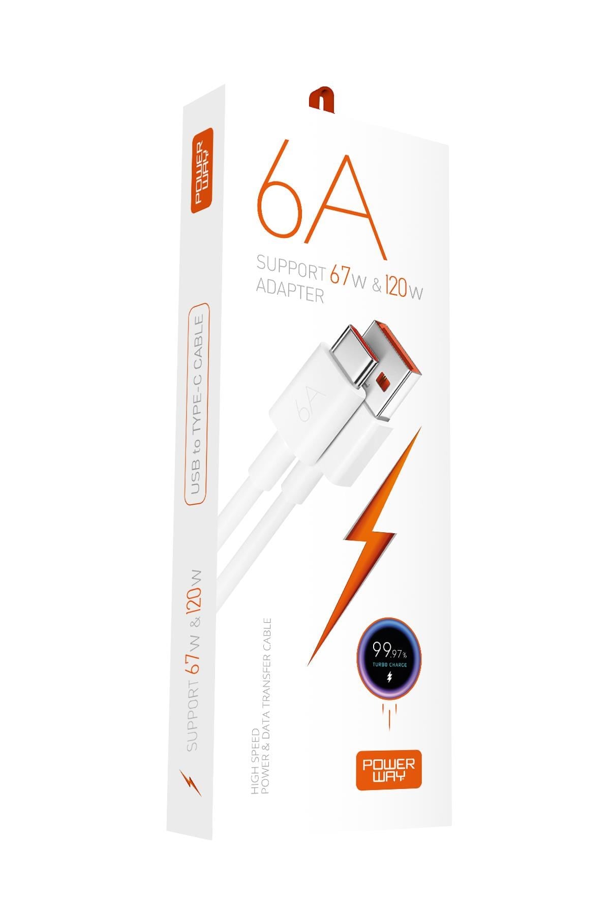 Powerway M6 Type-C to Usb-A PD 67W 6A Şarj Ve Veri Aktarım Kablosu