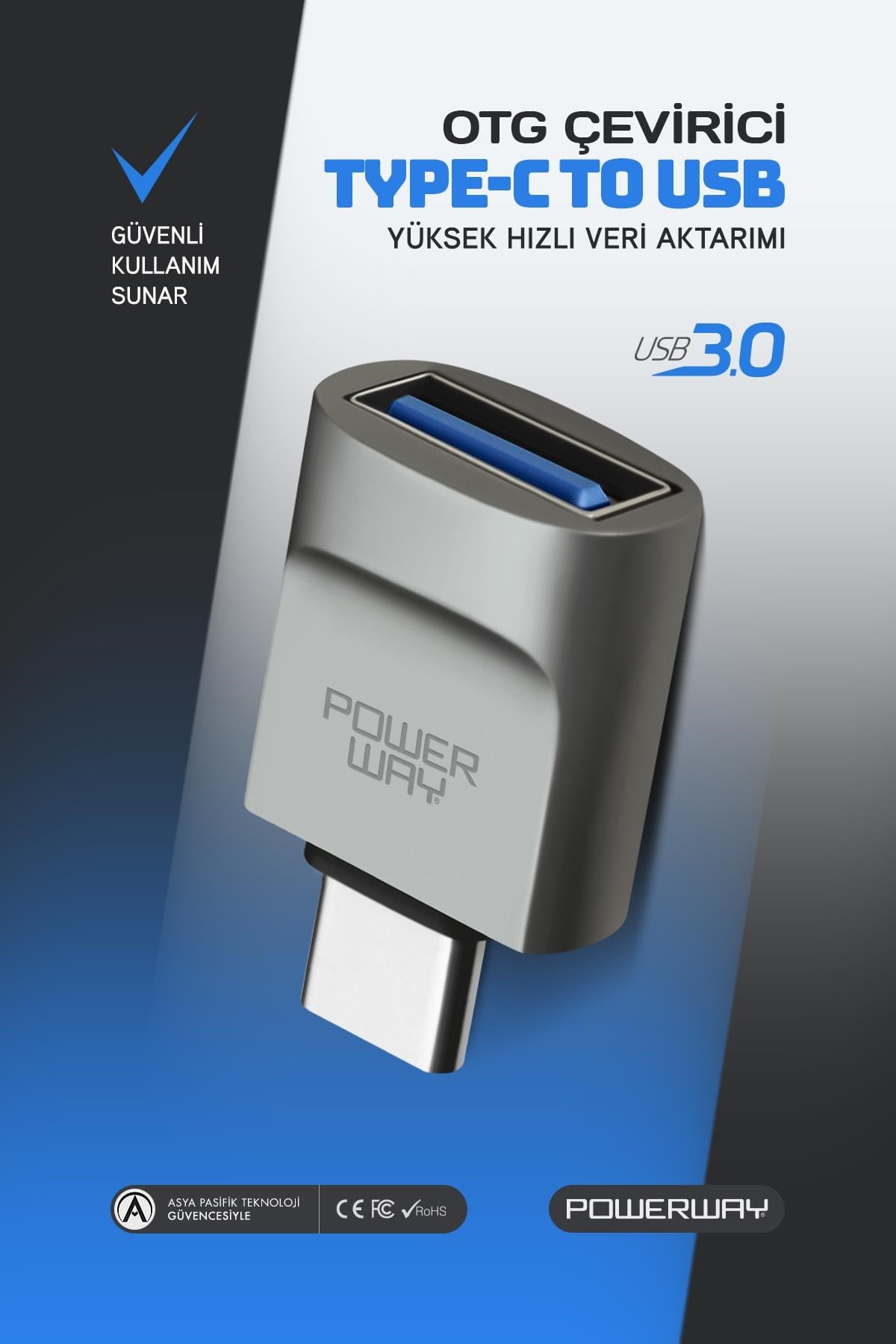 Powerway Mini Type-C Otg to Usb 3.0 Yüksek Hızlı Otg Çevirici Dönüştürücü Adaptör