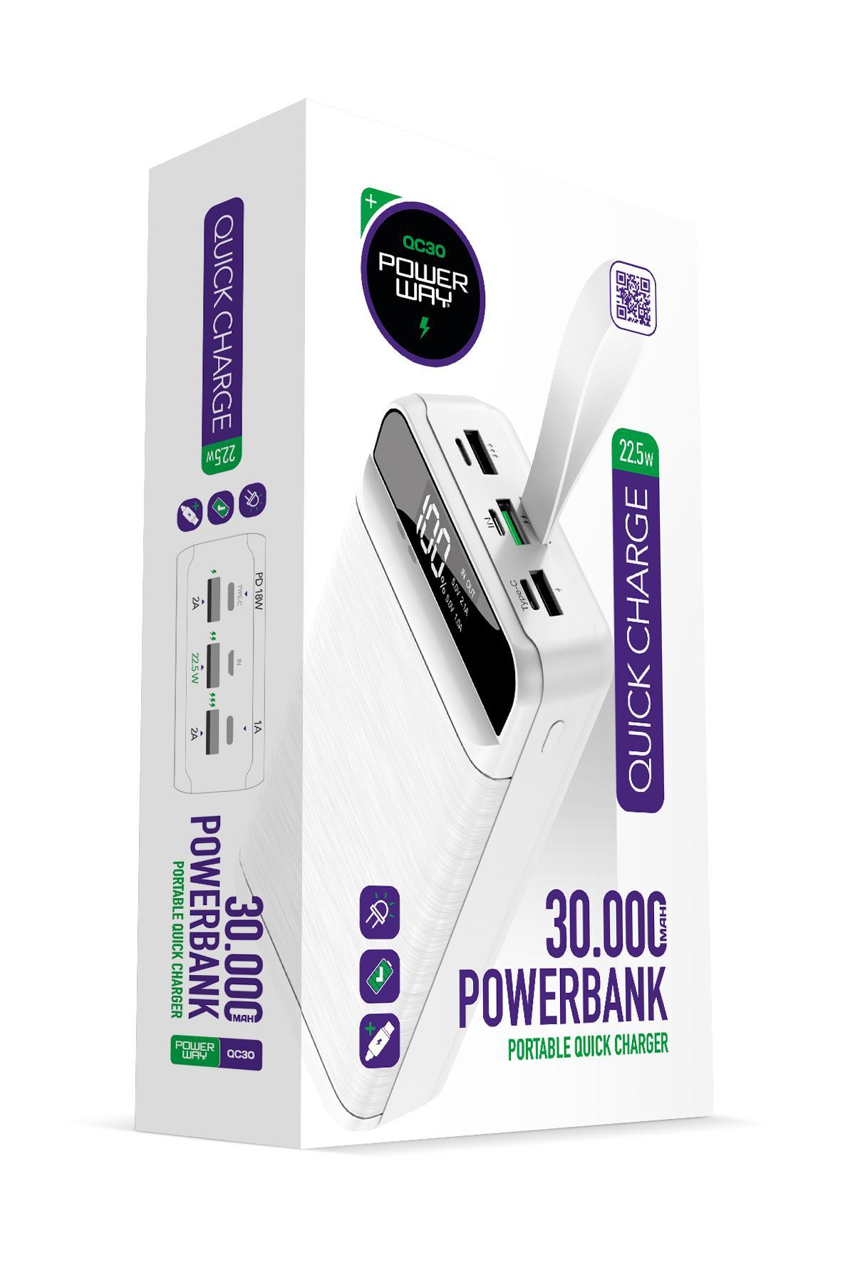 Powerway PD 22.5W 30.000 MAH 3.0 HIZLI ŞARJ (GERÇEK 30.000 MAH GARANTİLİ) QC30 POWERBANK
