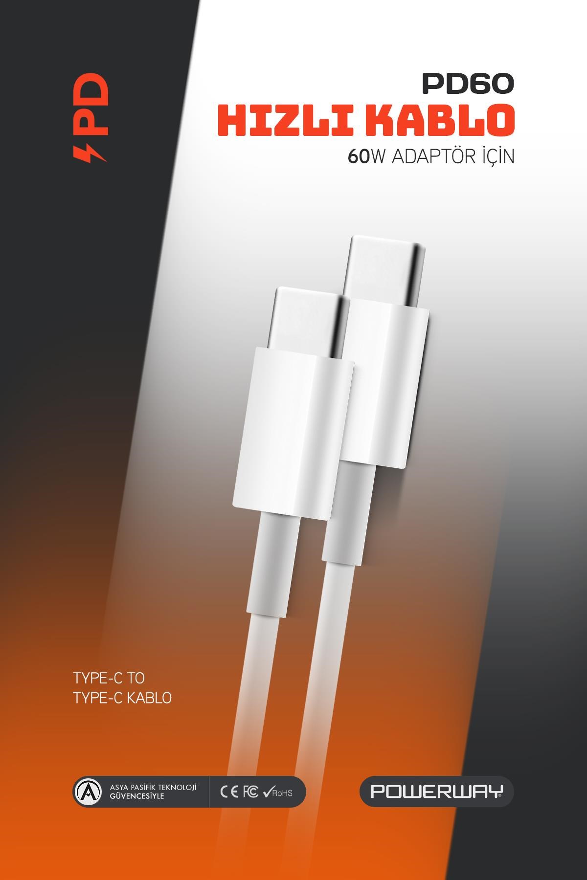 Powerway PD60 Type-C PD 60W Süper Hızlı Şarj Ve Veri Aktarım Kablosu