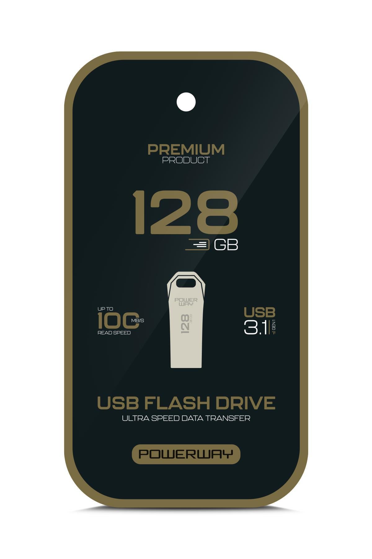 Powerway Premium 128GB USB 3.1 Metal Gövde Ultra Hızlı Flash Bellek Data Traveler
