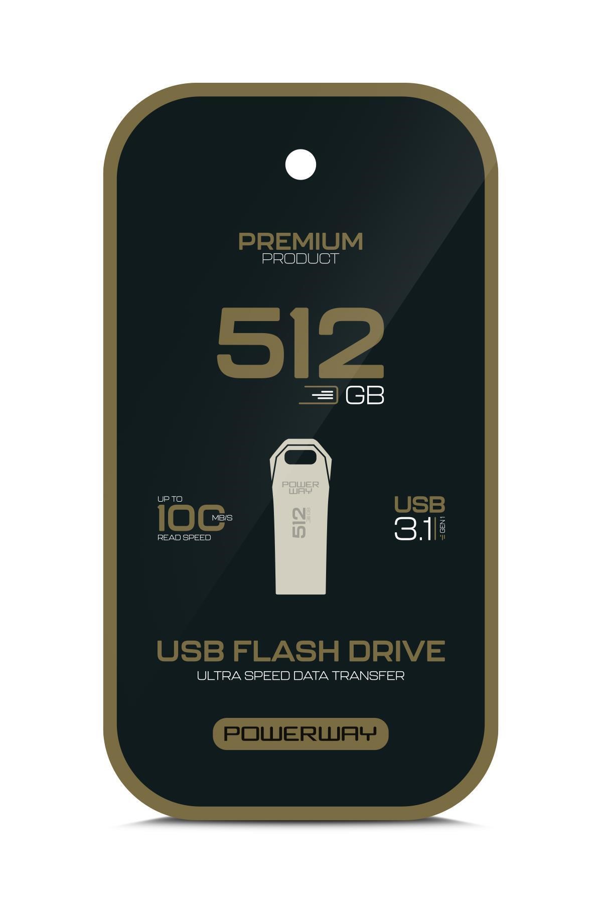 Powerway Premium 512 GB USB 3.1 Metal Gövde Ultra Hızlı Flash Bellek Data Traveler