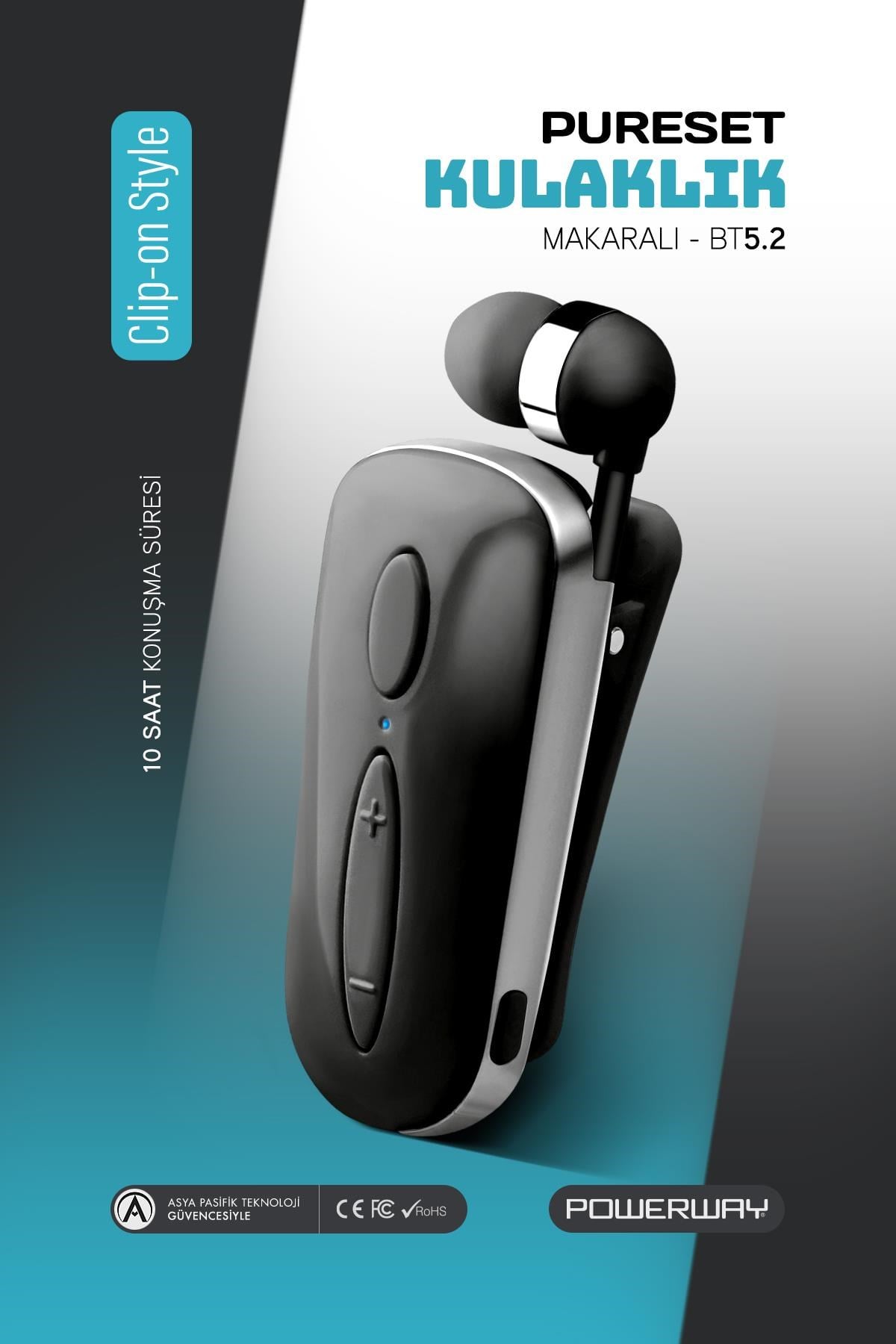 Powerway Pureset 10 Saat Konuşma Süresi Makaralı Bluetooth Kulaklık