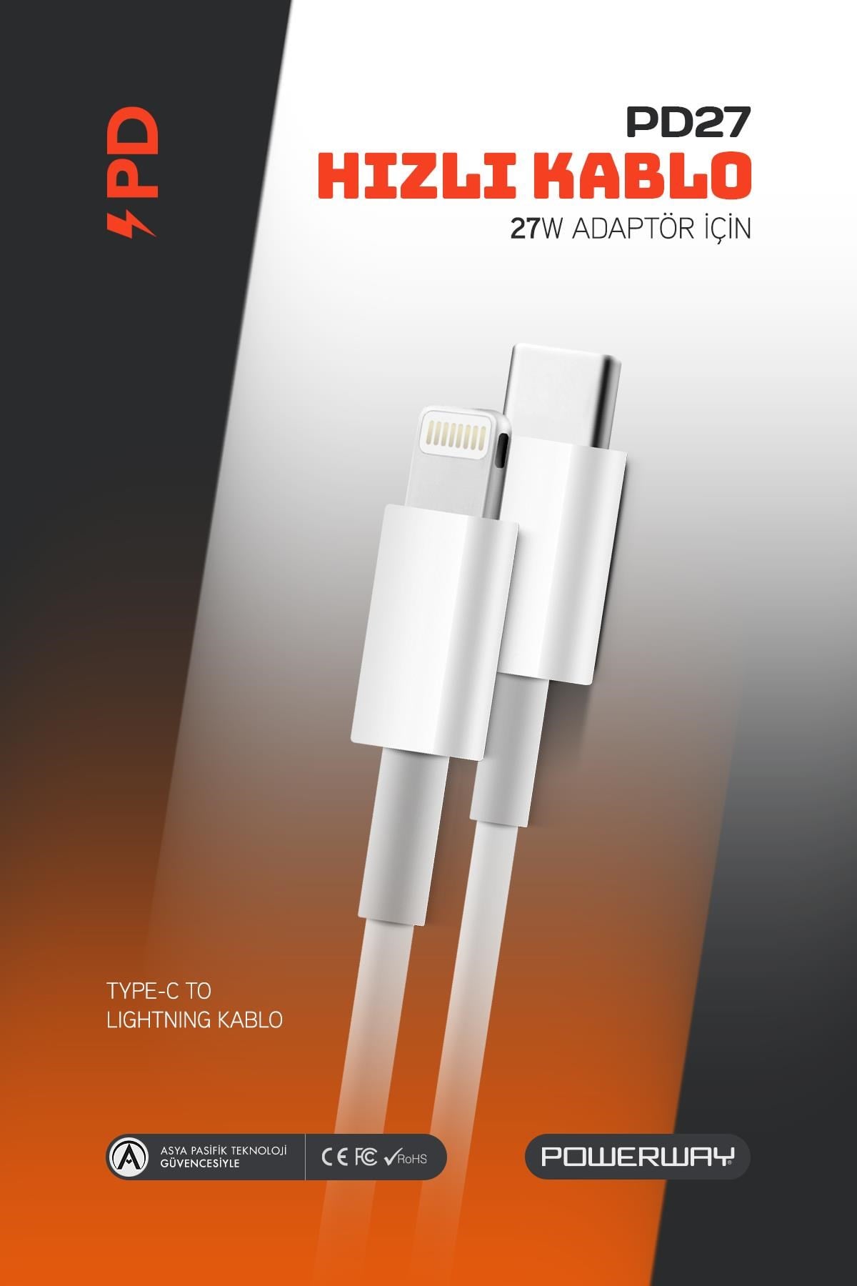 Powerway Type-C to Lightning 1 Metre Hızlı Şarj ve Data Kablosu iPhone iPad Uyumlu Dayanıklı