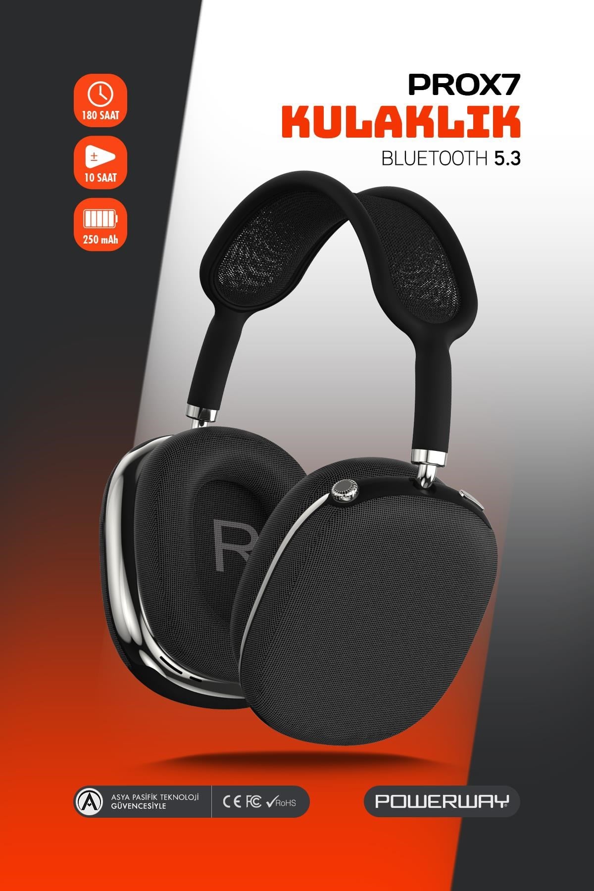 Prox7 Kulak Üstü Bluetooth Kulaklık BTV 5.3 250 mAh 10 Saat Çalışma 180 Saat Bekleme Süresi