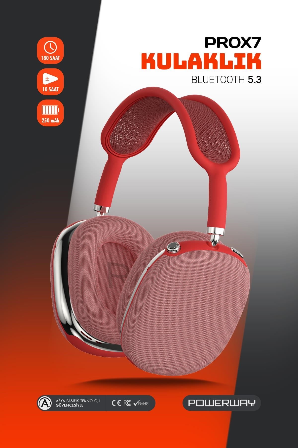 Prox7 Kulak Üstü Bluetooth Kulaklık BTV 5.3 250 mAh 10 Saat Çalışma 180 Saat Bekleme Süresi