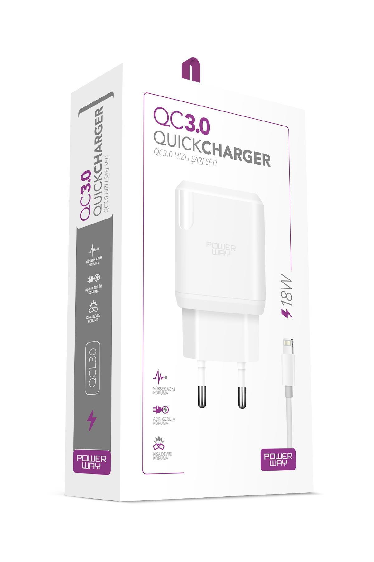 QCL30 (QC 3.0) Iphone 18W Hızlı Şarj Lightning iOs Şarj Cihazı (Kablo Dahil) Tüm Cihazlarla Uyumlu