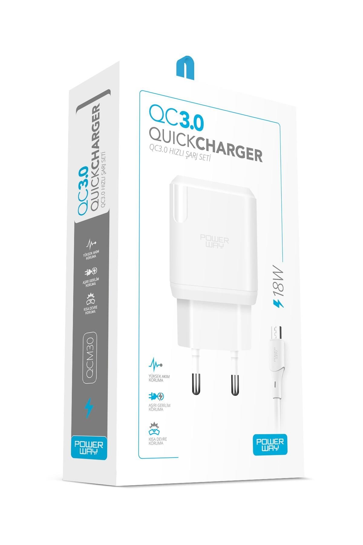 QCM30 Tüm Micro Girişli Telefonlara Uyumlu 3.0 Amper 18W Hızlı Şarj Seti Orjinal 3.0 Amper Garantili
