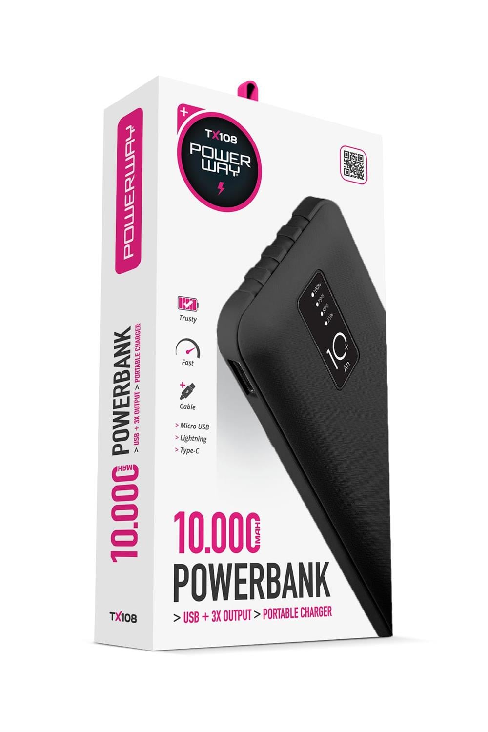 TX108 Siyah Dijital Göstergeli Ekstra Kablolu 4 Çıkışlı 10.000 mAh (Gerçek 10.000 mAh Garantili) Powerbank
